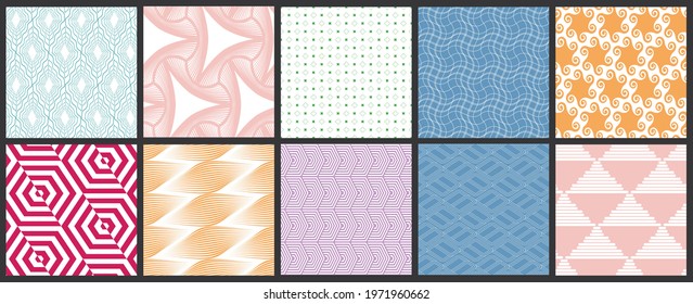 Simple geometric texture. Collection of seamless geometric minimalistic patterns. Backgrounds and wallpapers. Textile ornament. Properly grouped and layered drag and drop to the swatch pallet.