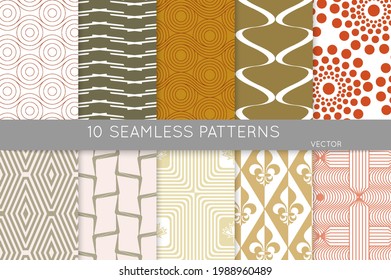 Sencilla textura geométrica. Colección de patrones minimalistas geométricos sin fisuras. Fondos y tapices. Ornamento textil. Arrastrar y soltar correctamente agrupados y estratificados al pallet de muestra.