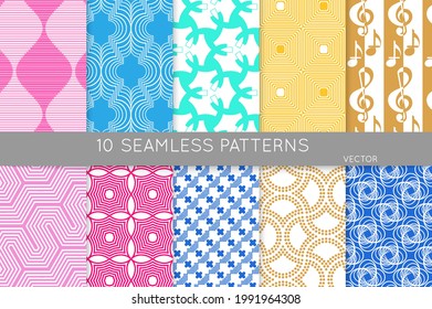 Sencilla textura geométrica. Colección de patrones minimalistas geométricos sin fisuras. Fondos y tapices. Ornamento textil. Arrastrar y soltar correctamente agrupados y estratificados al pallet de muestra.
