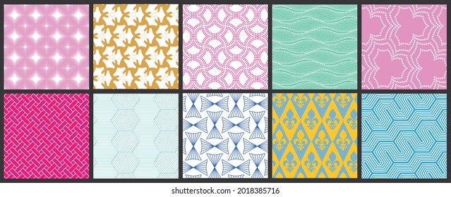Simple geometric texture. Collection of seamless geometric minimalistic patterns. Backgrounds and wallpapers. Textile ornament. Properly grouped and layered drag and drop to the swatch pallet.