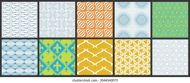 Sencilla textura geométrica. Colección de patrones minimalistas geométricos sin fisuras. Fondos y tapices. Ornamento textil. Arrastrar y soltar correctamente agrupados y estratificados al pallet de muestra.