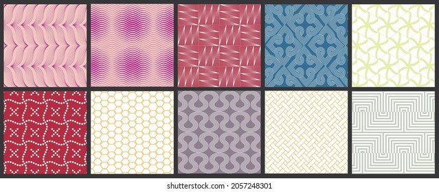 Simple geometric texture. Collection of seamless geometric minimalistic patterns. Backgrounds and wallpapers. Textile ornament. Properly grouped and layered drag and drop to the swatch pallet.