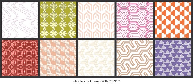 Simple geometric texture. Collection of seamless geometric minimalistic patterns. Backgrounds and wallpapers. Textile ornament. Properly grouped and layered drag and drop to the swatch pallet.
