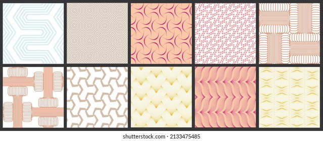 Sencilla textura geométrica. Colección de patrones minimalistas geométricos sin fisuras. Fondos y tapices. Ornamento textil. Arrastrar y soltar correctamente agrupados y estratificados al pallet de muestra.