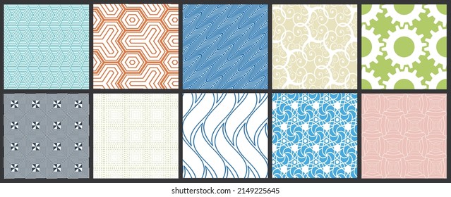 Sencilla textura geométrica. Colección de patrones minimalistas geométricos sin fisuras. Fondos y tapices. Ornamento textil. Arrastrar y soltar correctamente agrupados y estratificados al pallet de muestra.