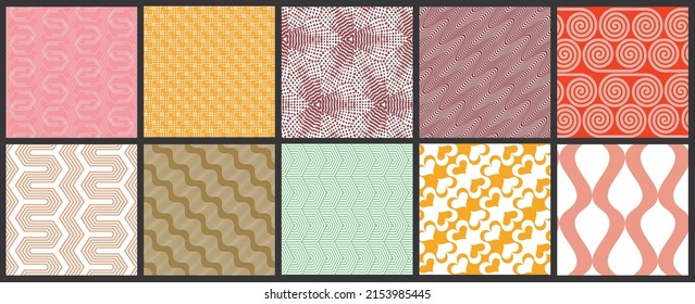 Simple geometric texture. Collection of seamless geometric minimalistic patterns. Backgrounds and wallpapers. Textile ornament. Properly grouped and layered drag and drop to the swatch pallet.