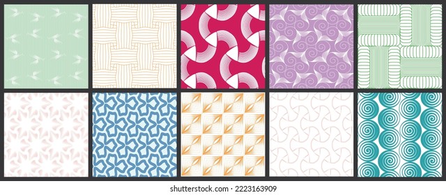 Simple geometric texture. Collection of seamless geometric minimalistic patterns. Backgrounds and wallpapers. Textile ornament. Properly grouped and layered drag and drop to the swatch pallet.
