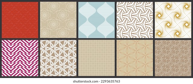Sencilla textura geométrica. Colección de patrones minimalistas geométricos sin fisuras. Fondos y tapices. Ornamento textil. Arrastrar y soltar correctamente agrupados y estratificados al pallet de muestra.