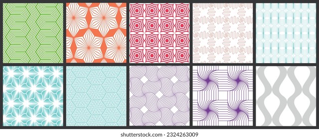 Einfache geometrische Struktur. Sammlung nahtloser geometrischer minimalistischer Muster. Hintergründe und Bildschirmhintergründe. Textilverzierungen. Richtig gruppiert und geschichtet ziehen und fallen auf die Uhrpalette.