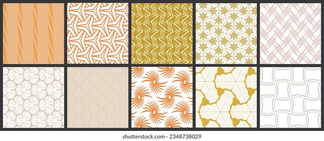 Sencilla textura geométrica. Colección de patrones minimalistas geométricos sin fisuras. Fondos y tapices. Ornamento textil. Arrastrar y soltar correctamente agrupados y estratificados al pallet de muestra.