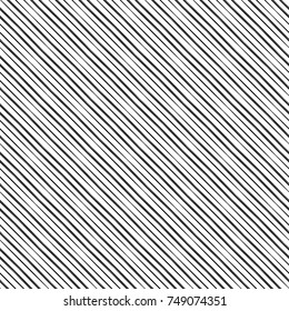 Simple geometric texture with grid of straight diagonal parallel stripes. Slanting lines. White pattern with black stripes, seamless vector background.