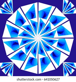 Simple geometric tile composed of white and blue triangles on dark blue background. Vector decoration or design element.