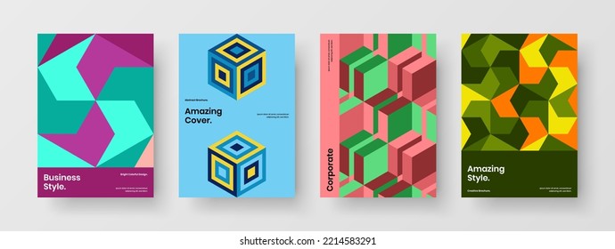 Simple geometric tiles flyer illustration collection. Isolated catalog cover vector design template set.
