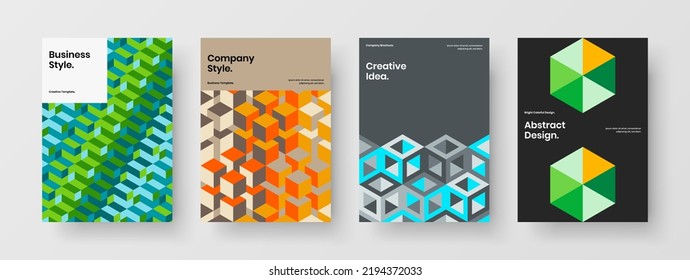Composición de concepto de la cubierta del diario de baldosas geométricas simples. Resumen del folleto corporativo conjunto de diseño de vectores A4.