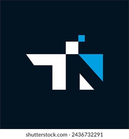 Simple geometric TN letter logo design with pixel style.