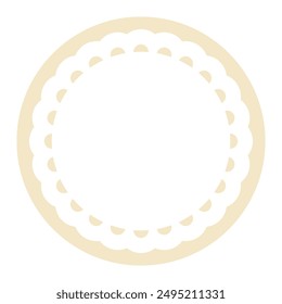 Simple Geometric Vanilla Brown Circle Frame Border Design Decorated With Bold Scalloped Lace Edge 