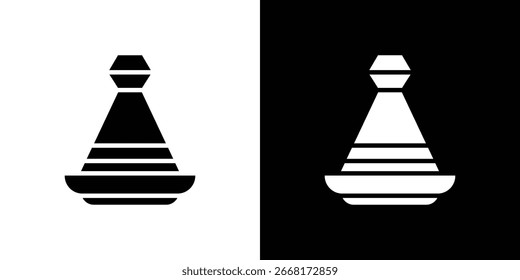 Ein einfaches, geometrisches Vasensymbol in Schwarz und Weiß, einzeln auf doppeltem Hintergrund.