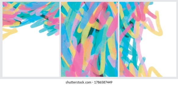 Simple Geometric Vector Blanks. Free Hand Colorful Textured Background. Abstract Vector Prints Ideal for Layout, Cover, Card. Creative Multicolor Painted Layouts.