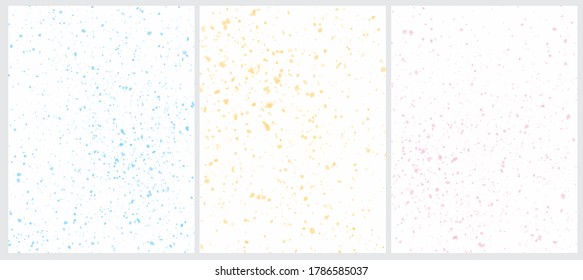 Simple Geometric Vector Blanks. Light Blue, Pink and Yellow Splattered Backgrounds. Abstract Vector Prints Ideal for Layout, Cover, Card. Creative Painted Layouts.