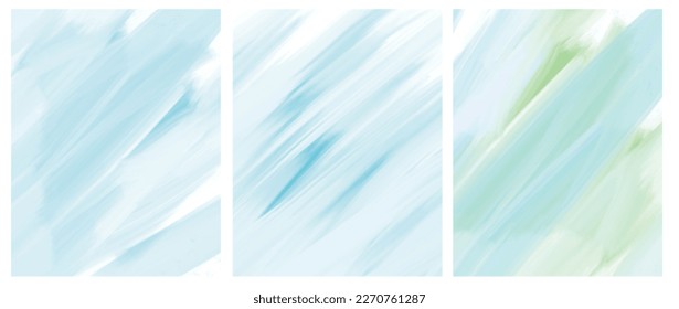 Simple Geometric Vector Blanks. Light Blue Free Hand Textured Background. Abstract Vector Prints Ideal for Layout, Cover, Card. Creative Painted Layouts. Blue-White Smooth Hand Drawn Lines. No Text.
