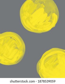 Sencilla disposición de vectores geométricos con puntos amarillos aislados en un fondo gris oscuro. Fondo de puntos de pincel dibujados a mano. Impresión de garabatos abstracta.