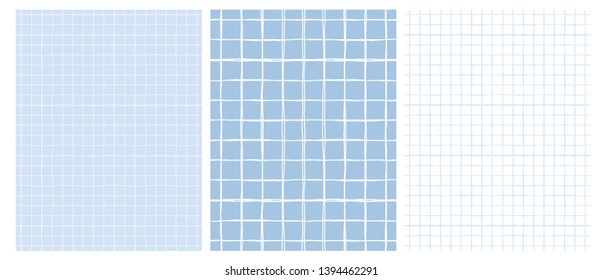 Simple Geometric Vector Pattern with Light Gray Grid on a White Background and  White Grid on a Blue Layout. Abstract Notepad Paper with Irregular Hand Drawn Blank. Funny Pastel Color Graph Paper.