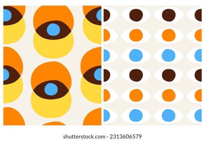 Simple Geometric Vector Pattern with Orange, Brown, Blue and Yellow Elements on a Beige Background. Abstract Irregular Hand Drawn RGB Colors Endless Print.Gender Neutral Colors.Bauhaus Retro Print.