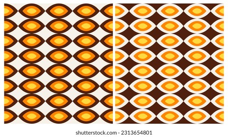 Simple Geometric Vector Pattern with Orange, Brown and Yellow Elements on a Beige and BrownBackground. Abstract Irregular RGB Colors Endless Print. Funny Hippie Style Retro Print.