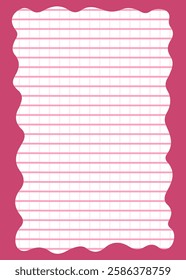 Simple Geometric Vector Pattern with pink Grid on a White Background and Wavy border. 