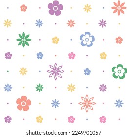 Simple geometric vector seamless pattern with multi colour flowers pattern dot white background design.different flower with textiles,tiles,mosaic,creative multi Textile style geometrical design