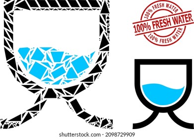 Simple geometric water tank mosaic and 100 percent Fresh Water dirty stamp seal. Red stamp seal contains 100 percent Fresh Water tag inside circle and lines template.