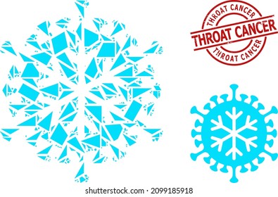 Einfaches geometrisches Wintervirus-Mosaik und THROAT CANCER Grunge-Siegel. Rote Stempelrobbe enthält den Titel des Throat-Krebses im Kreis und die Linienform.