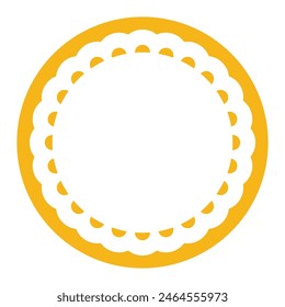 Simple Geometric Yellow Circle Frame Border Design Decorated With Bold Scalloped Lace Edge 