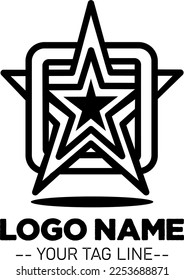 Logotipo geométrico simple en blanco y negro con patrón étnico tradicional