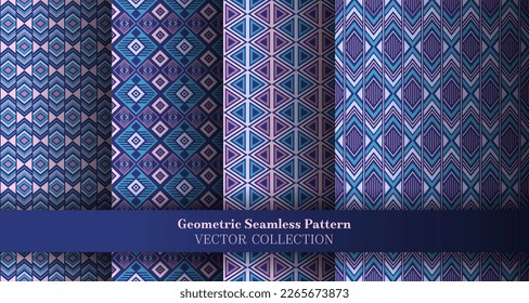 Simple geometrical chevron seamless tracery set. Indian tracery ethnic patterns. Chevron diamond geometric vector seamless ornament bundle. Cover background swatches.