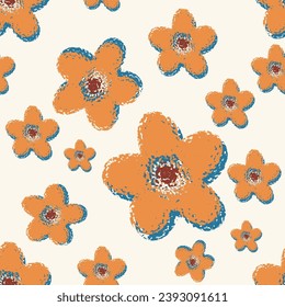 Simple geometrical flower pattern. Summer Orange theme flower pattern with shadow effect on beige background. 