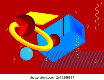 Simple geometrical graphic retro theme cover. Minimal geometric elements poster design. Vintage abstract shapes template for poster banner.