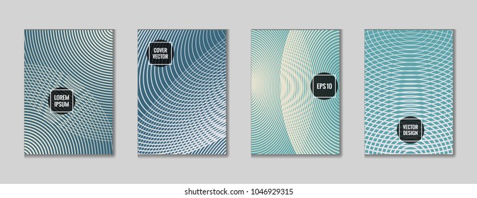 Simple geometrical lines notebook cover vector. Minimalistic notepad cover template set. Colorful title page illustration for student notebook, dairy or notepad.