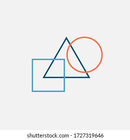 logotipo geométrico simple con triángulo, cuadrado y círculo sobre un fondo azul. Ilustración del vector