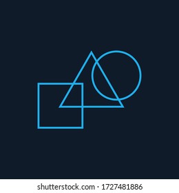 logotipo geométrico simple con triángulo, cuadrado y círculo sobre un fondo azul. Ilustración del vector