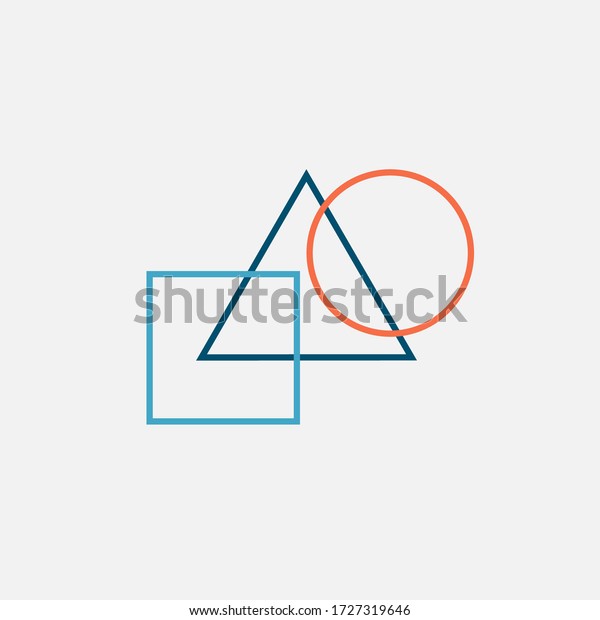 simple geometrical logo\
with triangle, square and circle on a blue background. Vector\
illustration