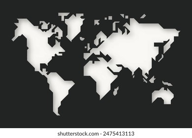 Einfache geometrische stilisierte Weltkarte. Freehand-Skizze der Karte auf weißem Hintergrund. Grafische Weltkarte Silhouette.