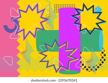 Simple geometrical, vintage graphic shapes template. Abstract geometric background for poster, book cover, Newsletter, Social Media backdrop.