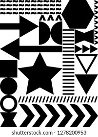 Simple geometry. Abstract geometrical pattern with black geometric shapes and lines on white background. Vector graphics
