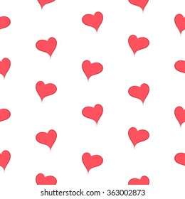The simple geometry of red hearts on a white background seamless pattern - vector