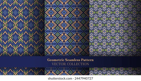 Einfache Geometrie Rhombus nahtlose Tracery-Set. Indisches Tracery ethnische Muster. Rhombus ikat geometrische Vektorgrafik nahtlose Ornament Kollektion. Vorlagen im Hintergrund abdecken.