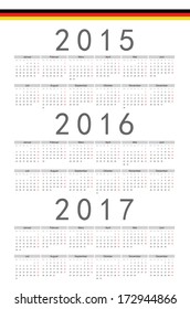 Simple German 2015, 2016, 2017 year vector calendar. Week starts from Monday.