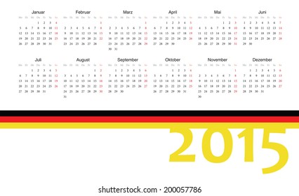 Simple German 2015 year vector calendar. Week starts from Monday.