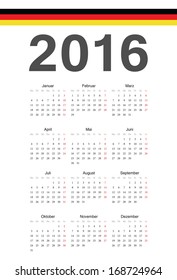 Simple german 2016 year vector calendar. Week starts from Monday