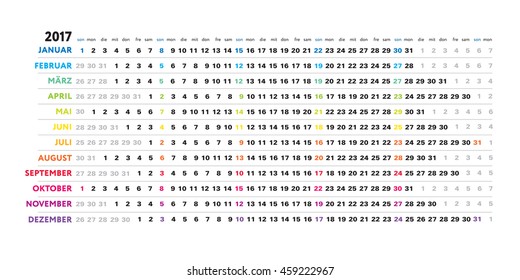 Simple german 2017 calendar - day schedule, vector editable template